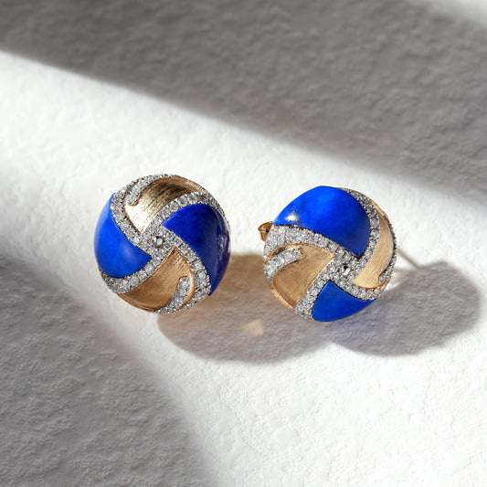 18K Gold Lapis Lazuli Earrings with Diamond