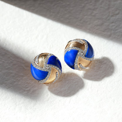 18K Gold Lapis Lazuli Earrings with Diamond