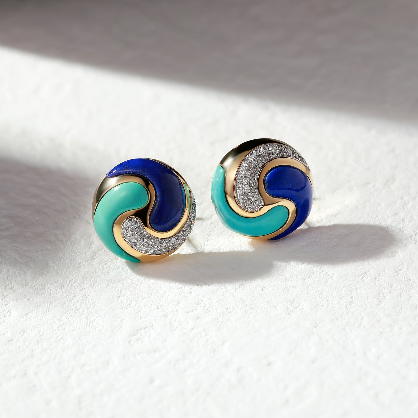 18K Gold Lapis lazuli and turquoise Earrings with Diamond