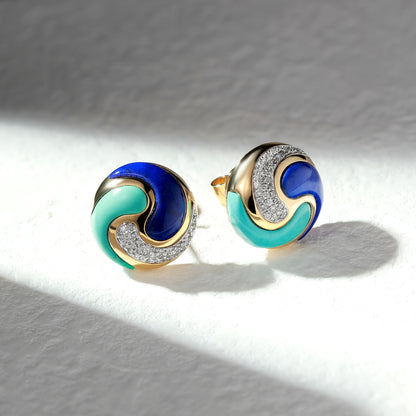 18K Gold Lapis lazuli and turquoise Earrings with Diamond