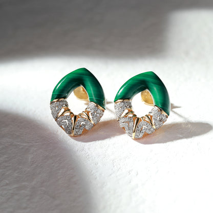 18K Gold Malachite Earrings with Diamond