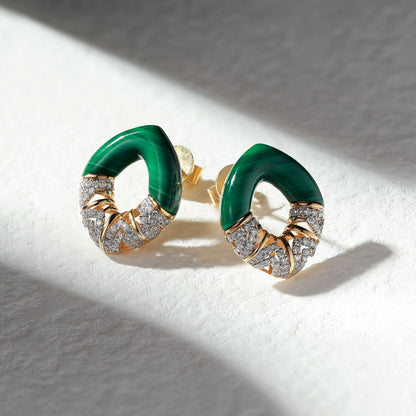 18K Gold Malachite Earrings with Diamond