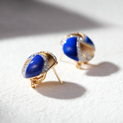 18K Gold Lapis Lazuli Earrings with Diamond