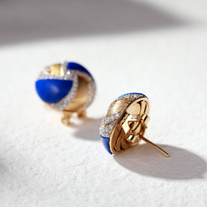 18K Gold Lapis Lazuli Earrings with Diamond