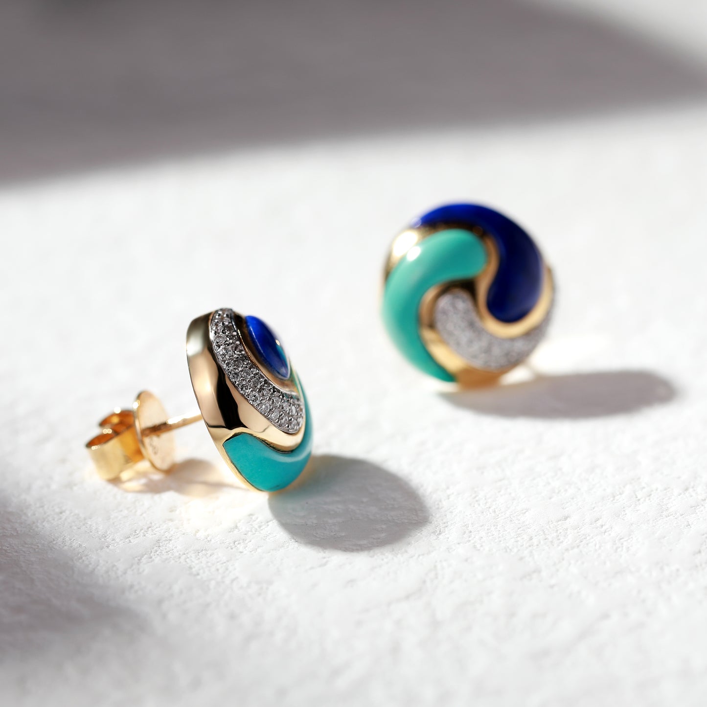 18K Gold Lapis lazuli and turquoise Earrings with Diamond