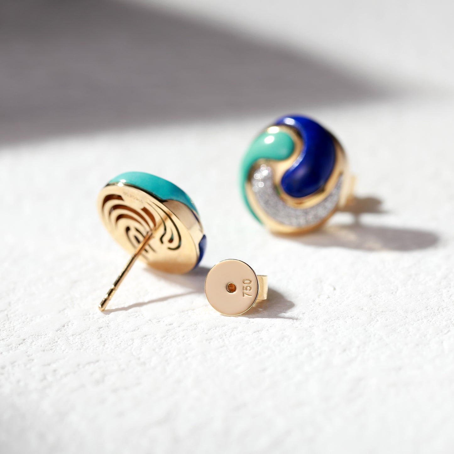 18K Gold Lapis lazuli and turquoise Earrings with Diamond