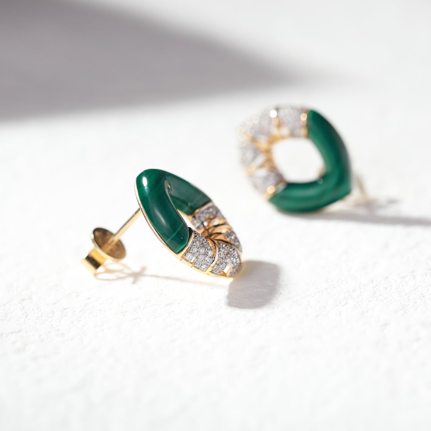 18K Gold Malachite Earrings with Diamond