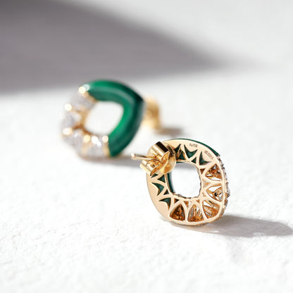 18K Gold Malachite Earrings with Diamond