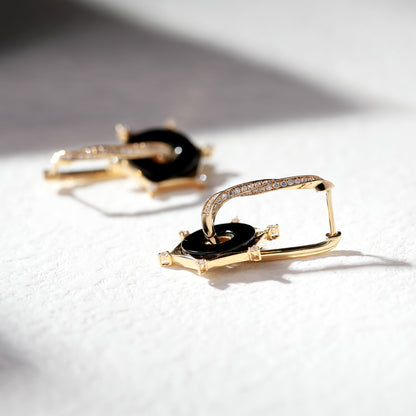 18K Gold Black Agate Earrings with Diamond