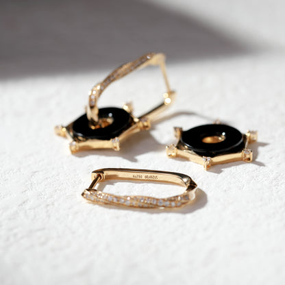 18K Gold Black Agate Earrings with Diamond