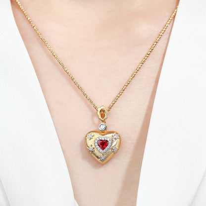 18K Gold Pigeon Blood Ruby Pendant Necklace