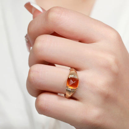 18K Gold Natural Fanta Orange Garnet Ring