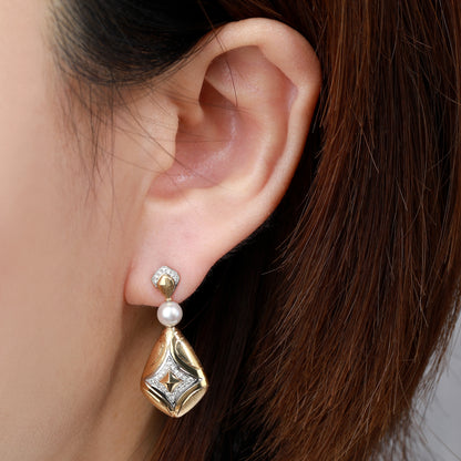 18K Gold Pearl Earrings with Diamond