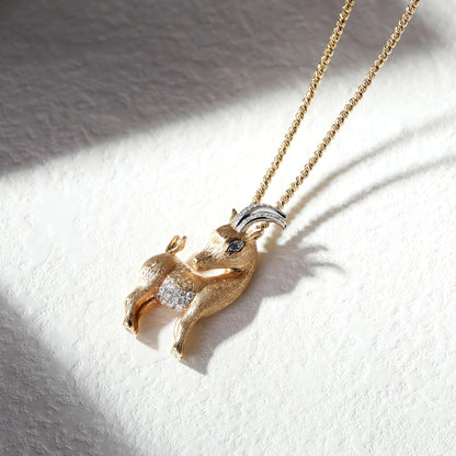 18K Gold Elk Diamond Pendant Necklace