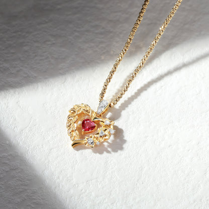 18K Gold Pigeon Blood Ruby Pendant Necklace