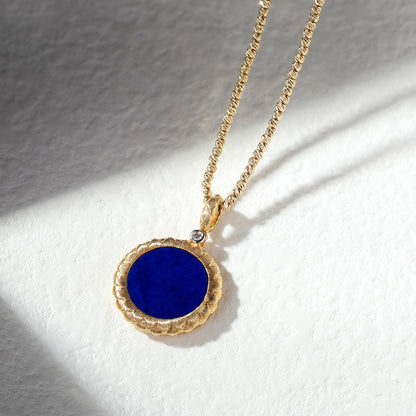 18K Gold Lapis Lazuli Pendant Necklace with Diamond