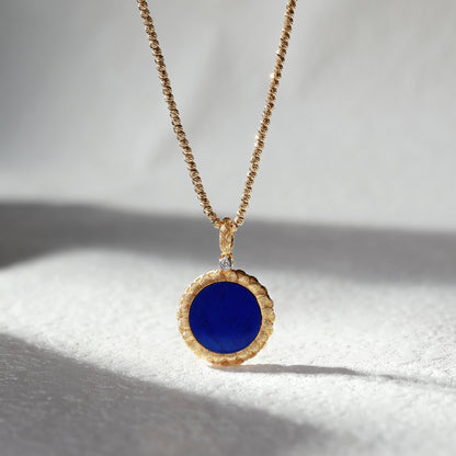 18K Gold Lapis Lazuli Pendant Necklace with Diamond