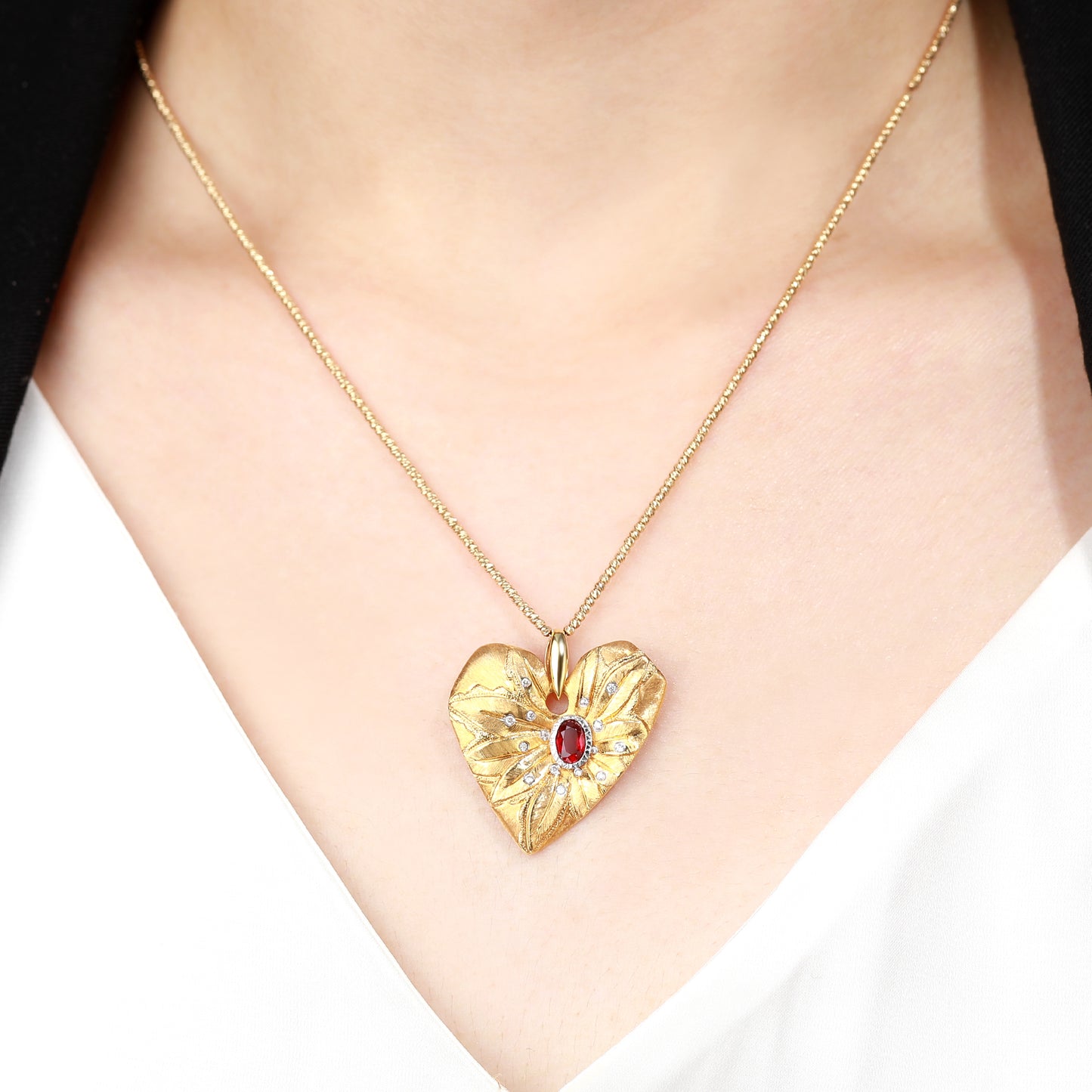 18K Gold Pigeon Blood Red Ruby Necklace