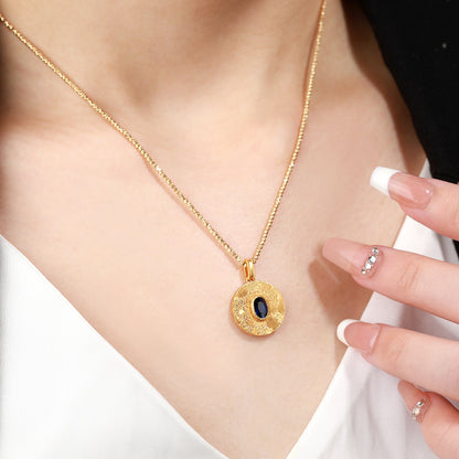 18K Gold Royal Blue Sapphire Pendant Necklace