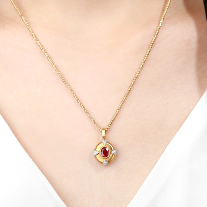 18K Gold Pigeon Blood Ruby Pendant Necklace