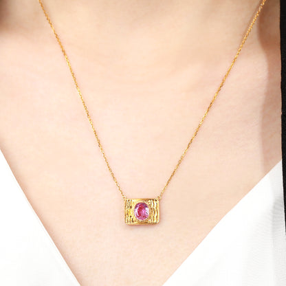 18K Gold Pink Sapphire Necklace