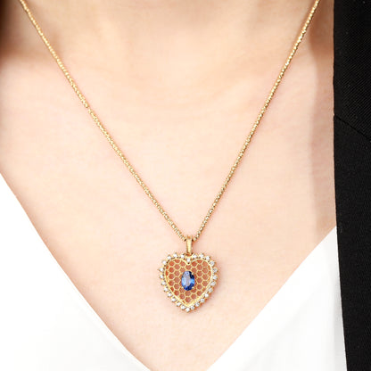 18K Gold Cornflower Blue Sapphire Pendant Necklace with Diamond