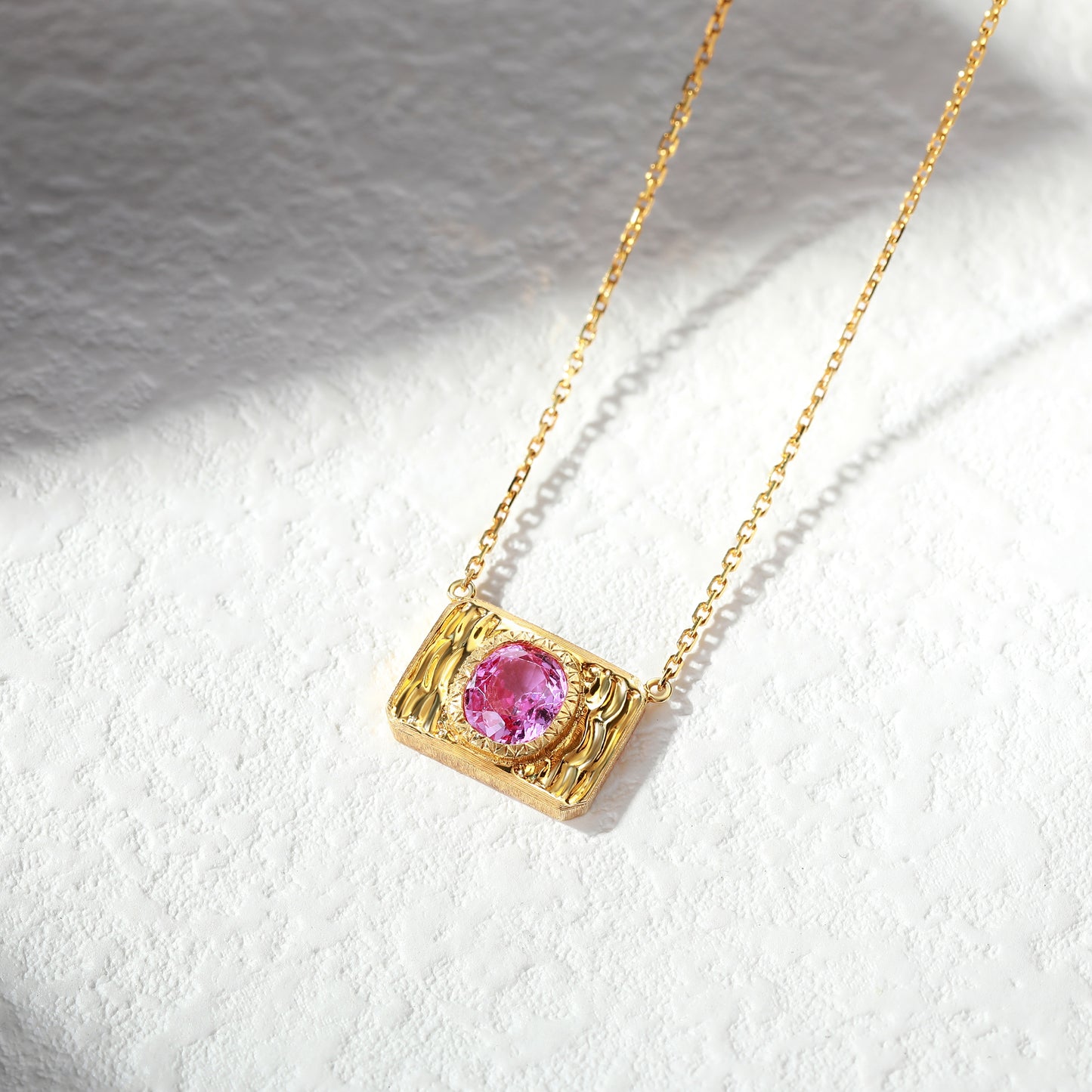 18K Gold Pink Sapphire Necklace