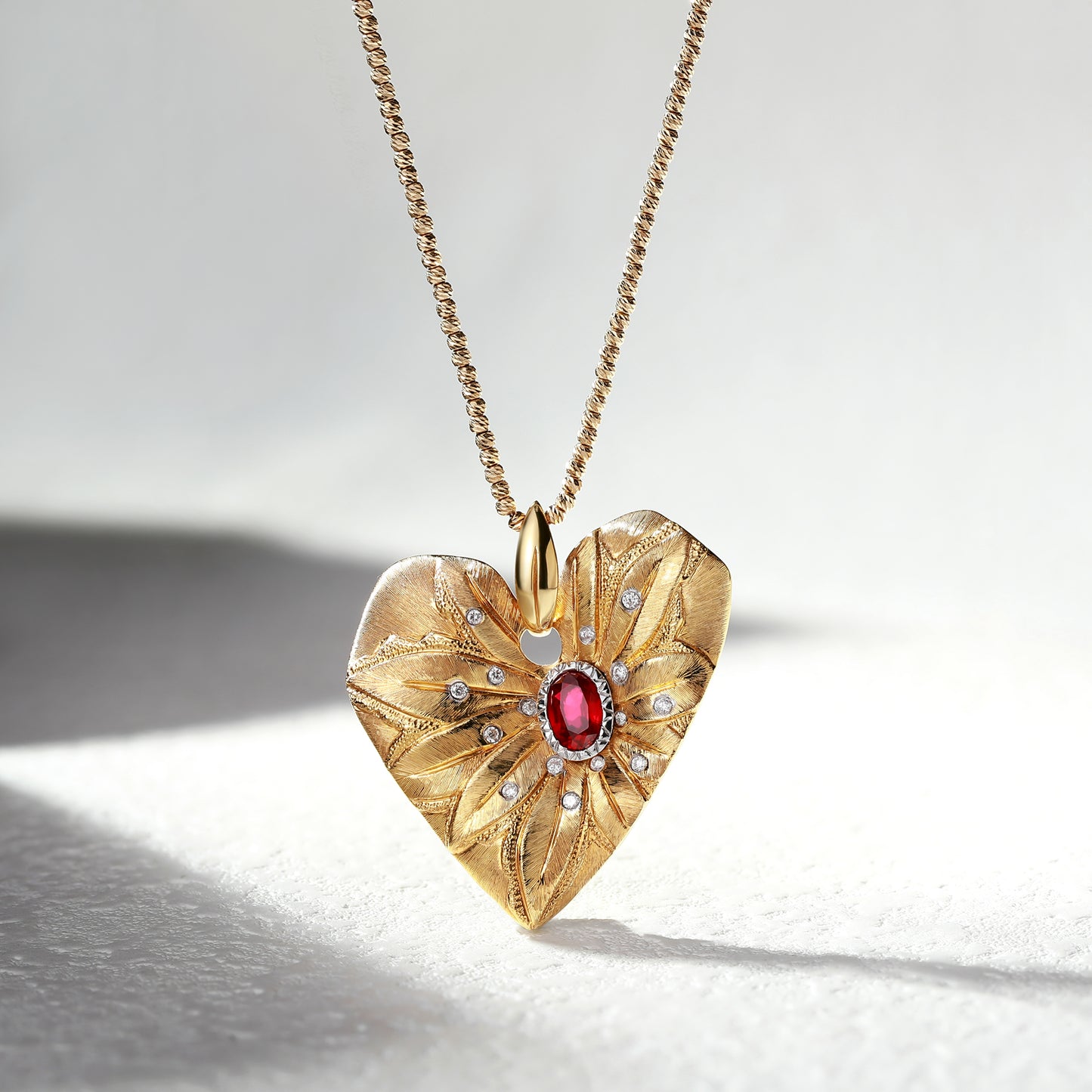 18K Gold Pigeon Blood Red Ruby Necklace