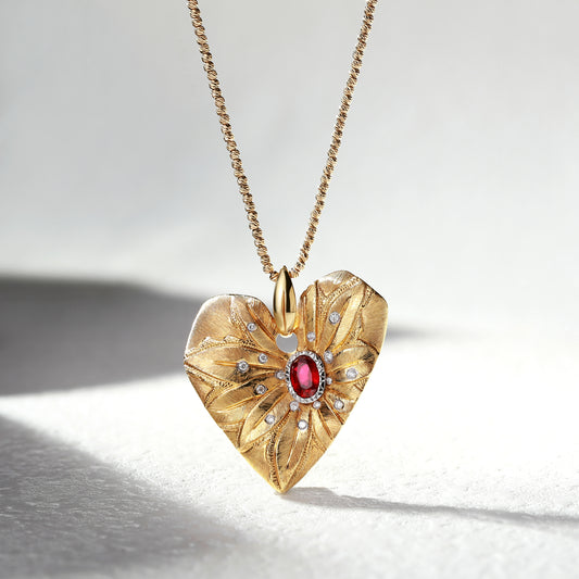 18K Gold Pigeon Blood Red Ruby Necklace