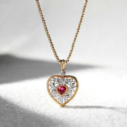 18K Gold Pigeon Blood Ruby Pendant Necklace