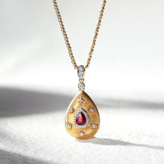 18K Gold Pigeon Blood Ruby Pendant Necklace