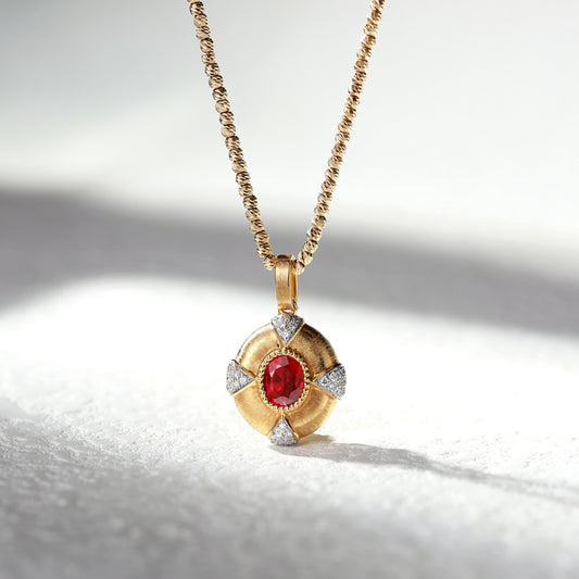 18K Gold Pigeon Blood Ruby Pendant Necklace