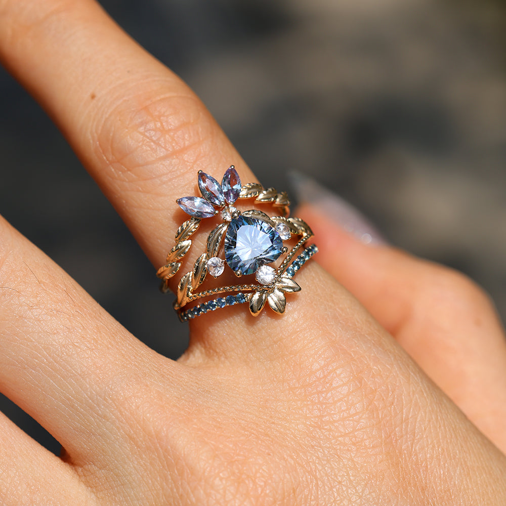 Heart Gray Moissanite Stacking Ring set