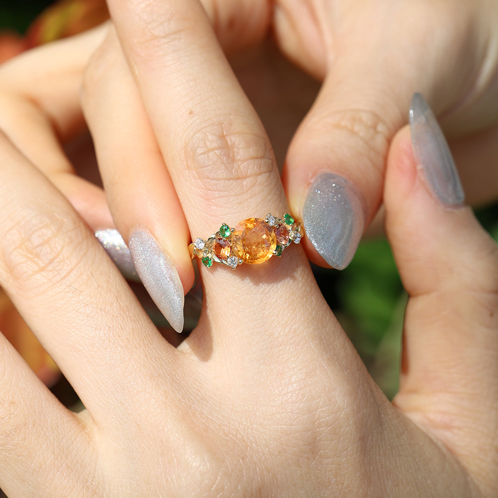 Oval Fanta Garnet with Tourmaline Ring