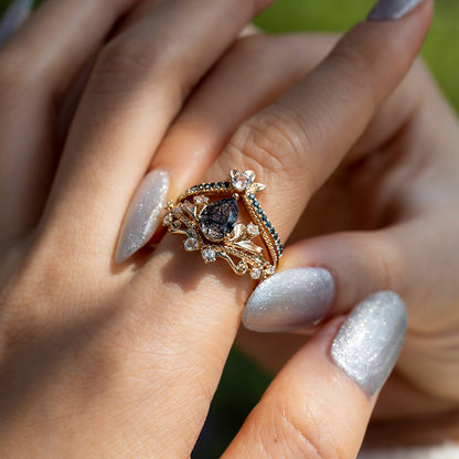 Moss Agate and Teal Sapphire Stacking Ring Set