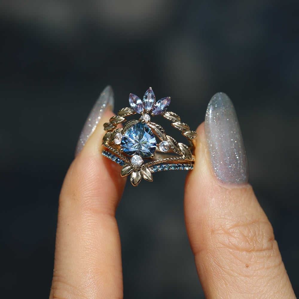 Heart Gray Moissanite Stacking Ring set