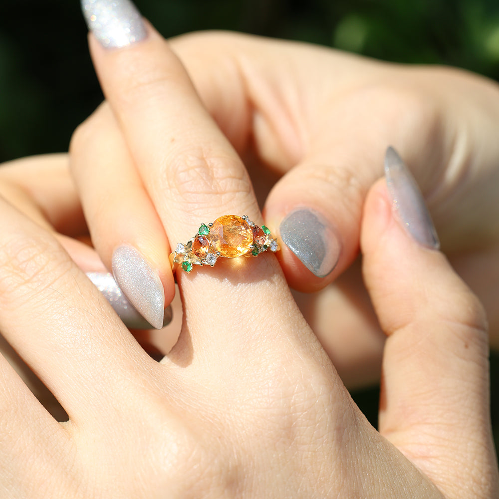 Oval Fanta Garnet with Tourmaline Ring
