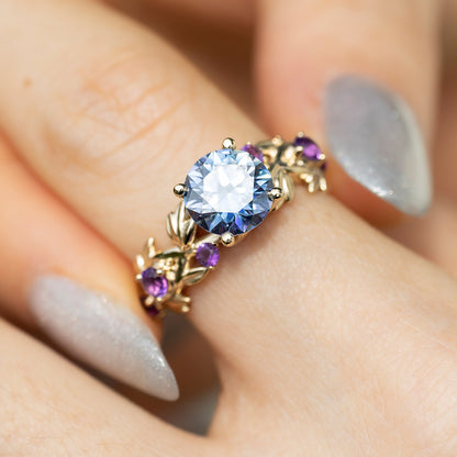 Gray Round with Amethyst Moissanite Ring