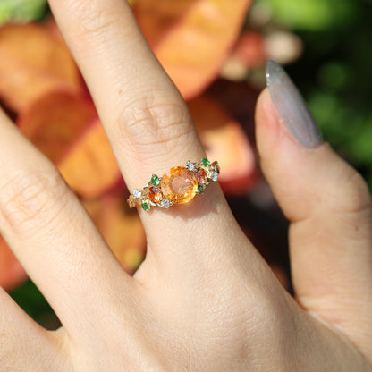 Oval Fanta Garnet with Tourmaline Ring