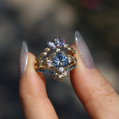 Heart Gray Moissanite Stacking Ring set