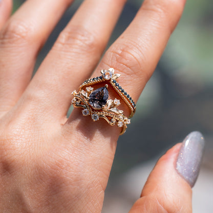 Moss Agate and Teal Sapphire Stacking Ring Set