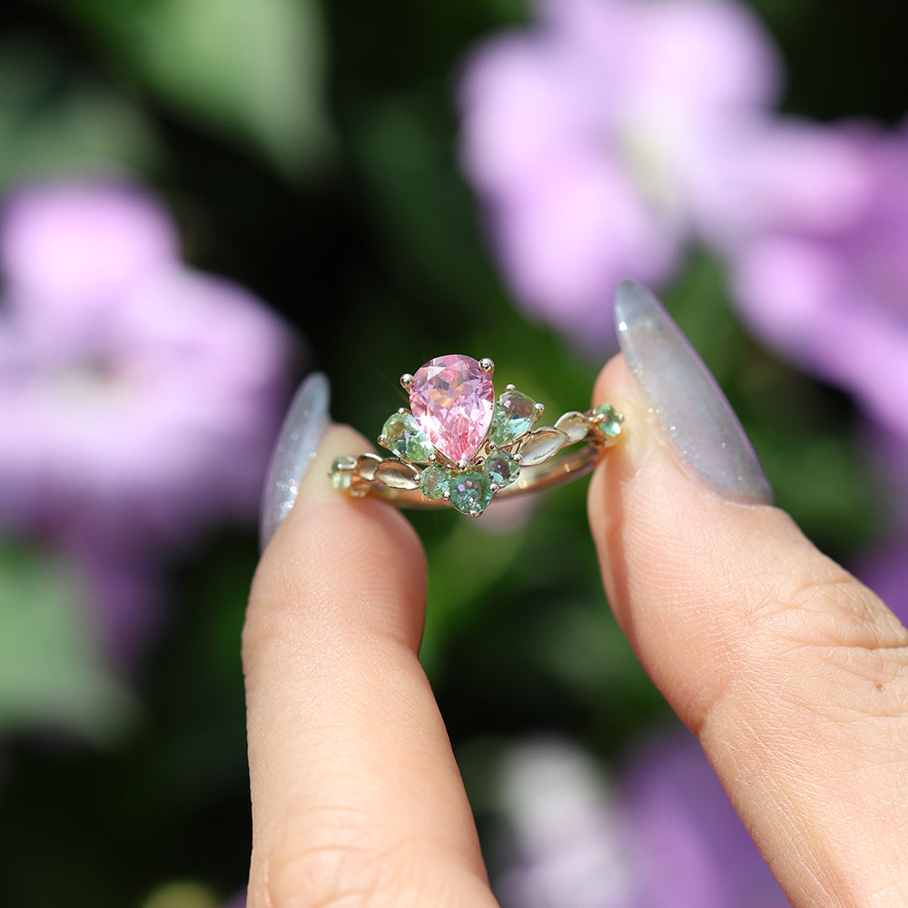 Pink Sapphire with Tourmaline Ring