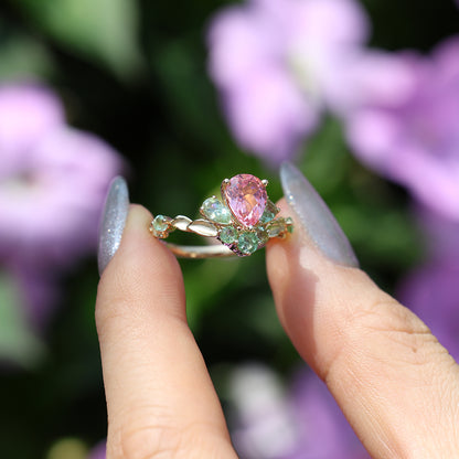 Pink Sapphire with Tourmaline Ring