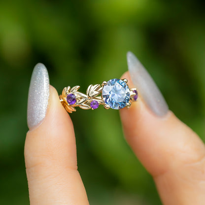 Gray Round with Amethyst Moissanite Ring