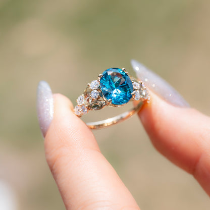Oval Santa Maria Moissanite Ring