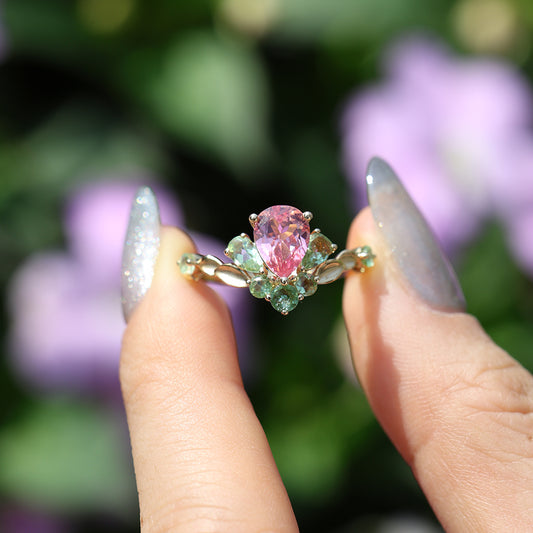 Pink Sapphire with Tourmaline Ring