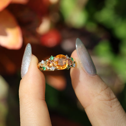 Oval Fanta Garnet with Tourmaline Ring