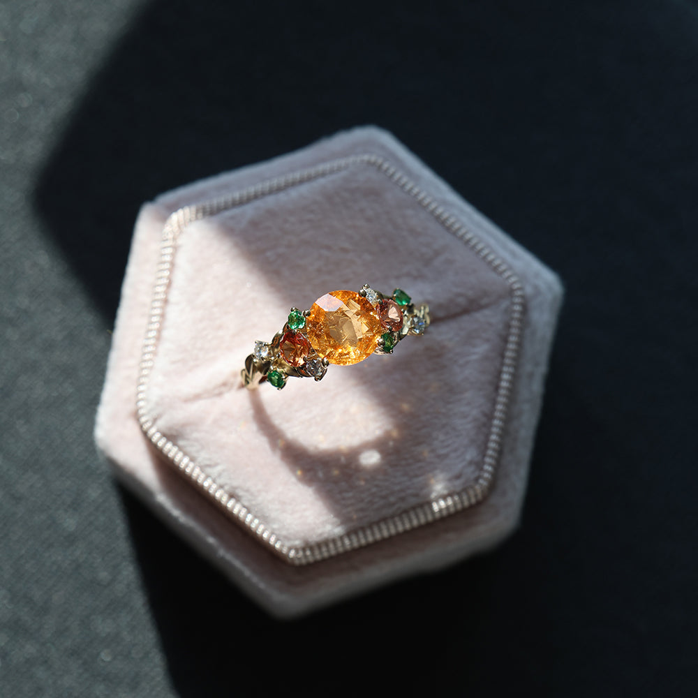 Oval Fanta Garnet with Tourmaline Ring
