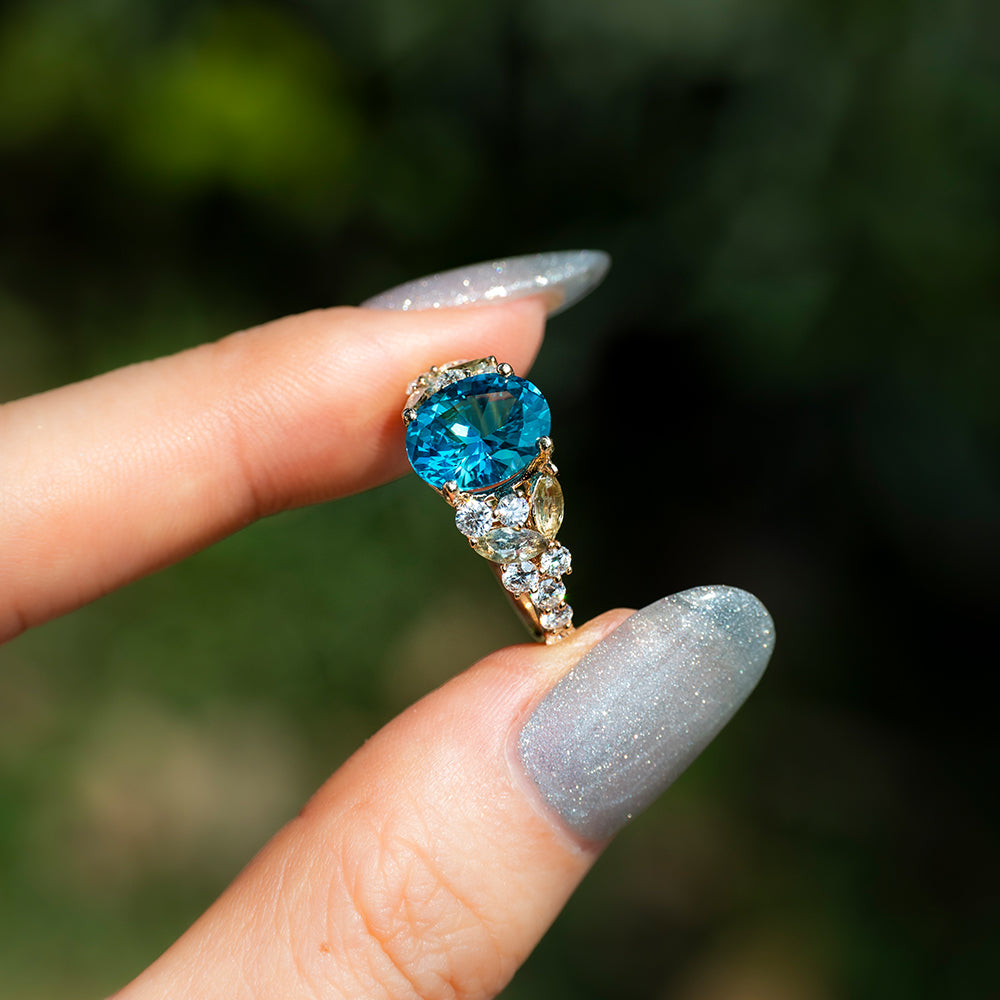 Oval Santa Maria Moissanite Ring