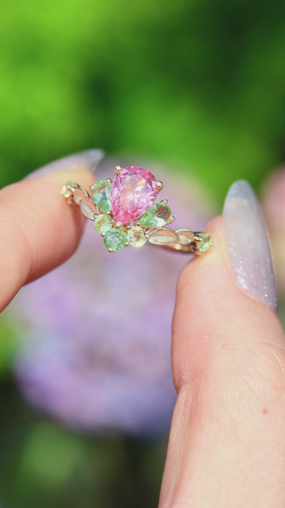 Pink Sapphire with Tourmaline Ring